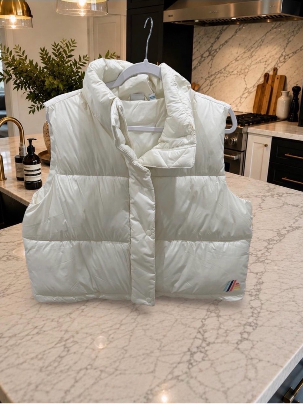 Cropped Lightweight Puffer Vest - White Sz Large